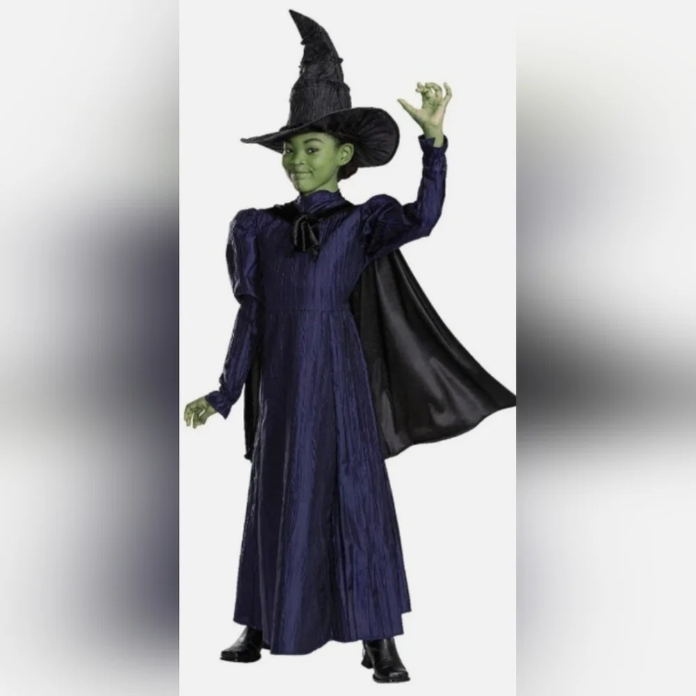 Wicked's Elphaba Deluxe Charming‎ Black and Purple Kids Costume with Hat